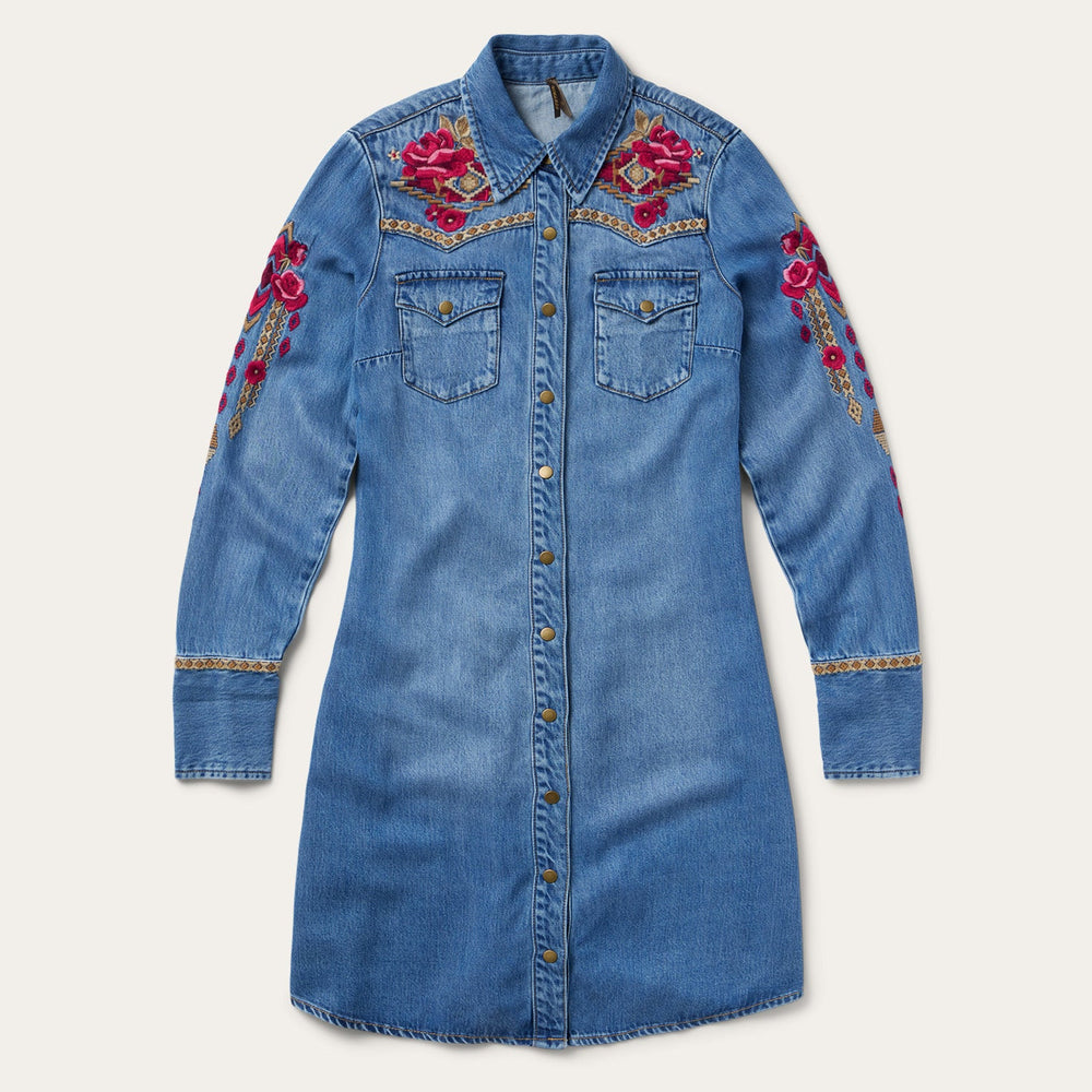 Embroidered Denim Shirt Dress Dark Blue | Stetson
