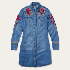 Embroidered Denim Shirt Dress Dark Blue | Stetson
