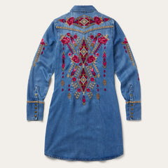 Embroidered Denim Shirt Dress Dark Blue | Stetson