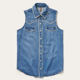 Sleeveless Denim Western Shirt Blue | Stetson