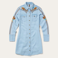 Embroidered Denim Shirt Dress Light Blue | Stetson