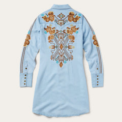 Embroidered Denim Shirt Dress Light Blue | Stetson