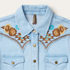 Embroidered Denim Shirt Dress Light Blue | Stetson