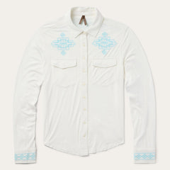Embroidered Modal Western Shirt White | Stetson