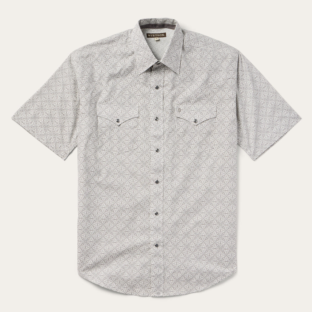 Pewter Filigree Short-Sleeve Western Shirt Grey | Stetson