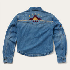Embroidered Denim Button-Up Cropped Shirt Blue | Stetson