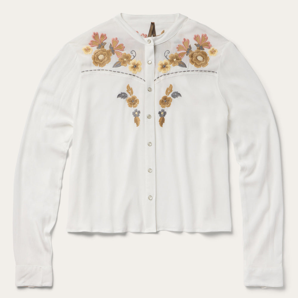 Embroidered Crepe Shirt White | Stetson