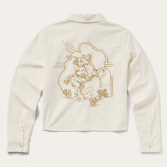 Embroidered Cream Denim Cropped Shirt White | Stetson