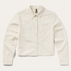Embroidered Cream Denim Cropped Shirt White | Stetson
