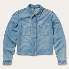 Embroidered Denim Cropped Shirt Blue | Stetson