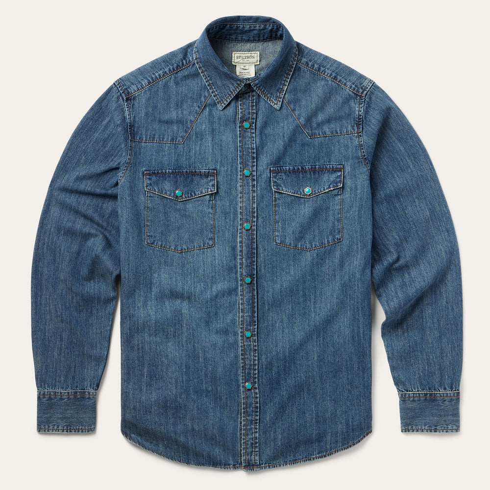 Turquoise Snap Lightweight Denim Shirt Blue | Stetson