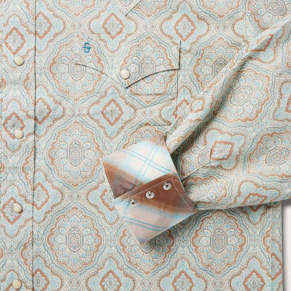 Aqua Paisley Print Western Shirt Green | Men Stetson Western Shirts