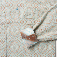 Aqua Paisley Print Western Shirt Green | Men Stetson Western Shirts