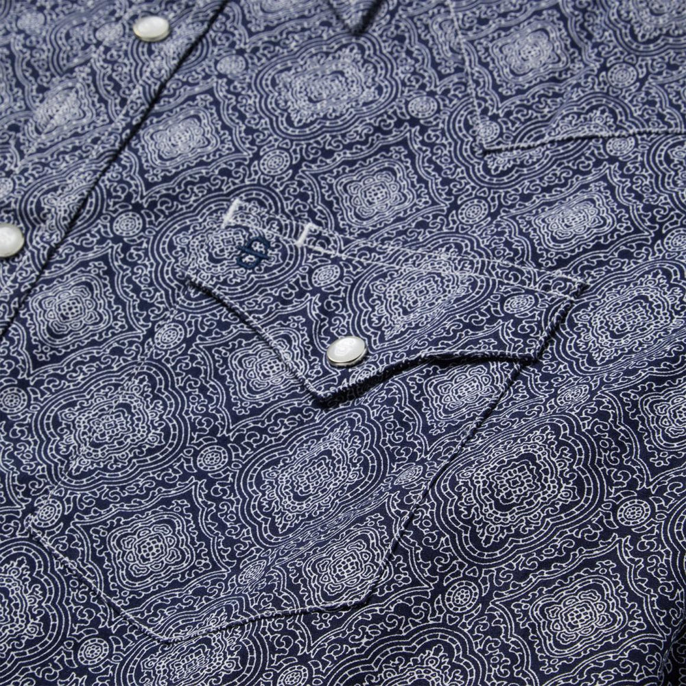 Blue Medallion Print Western Shirt Blue | Men Stetson Western Shirts