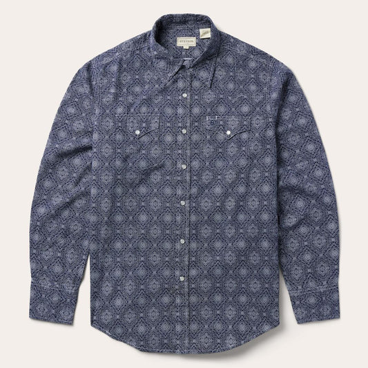 Blue Medallion Print Western Shirt Blue | Men Stetson Western Shirts