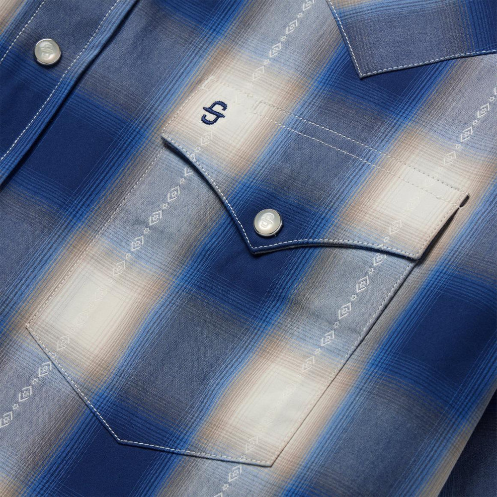 Blue Ombre Plaid Short Sleeve Western Shirt Blue | Men Stetson Classic Cut