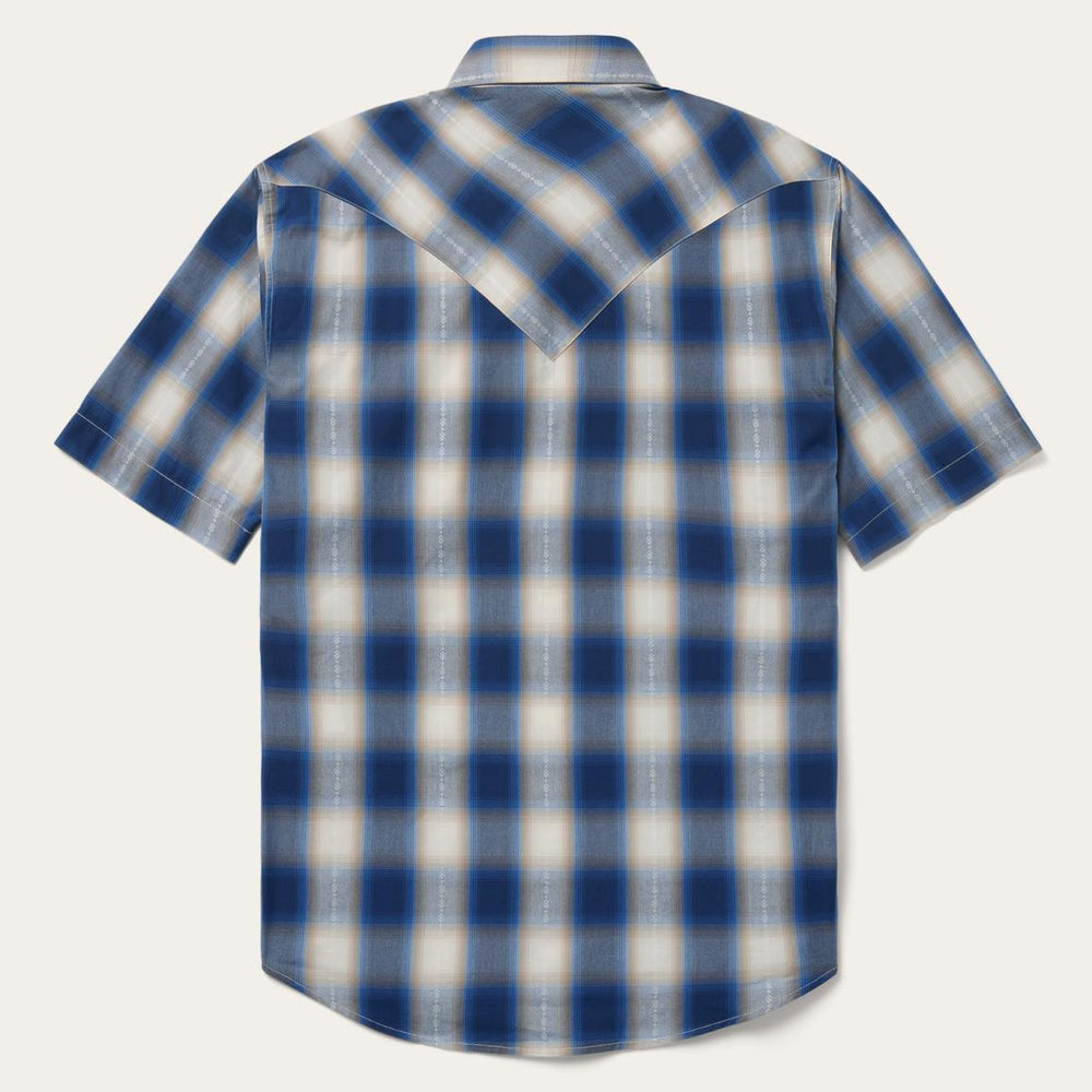 Blue Ombre Plaid Short Sleeve Western Shirt Blue | Men Stetson Western Shirts