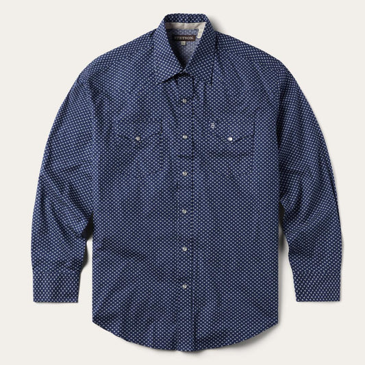 Blue Polaris Geo Print Western Shirt Blue | Men Stetson Western Shirts