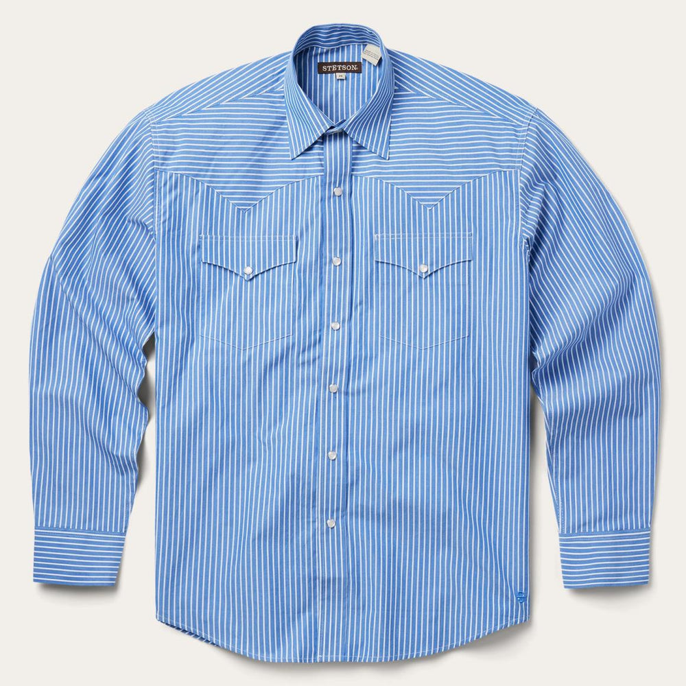 Blue Western Stripe Shirt Blue | Men Stetson Western Shirts