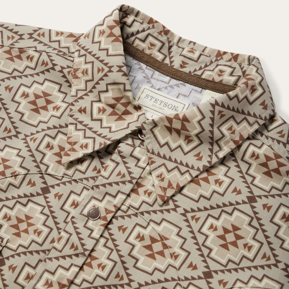 Brown Aztec Poplin Western Shirt Brown | Men Stetson Western Shirts