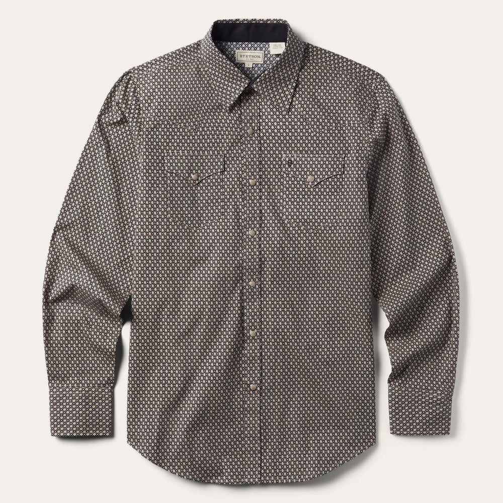 Brown Diamond Print Western Shirt Brown | Men Stetson Modern Cut