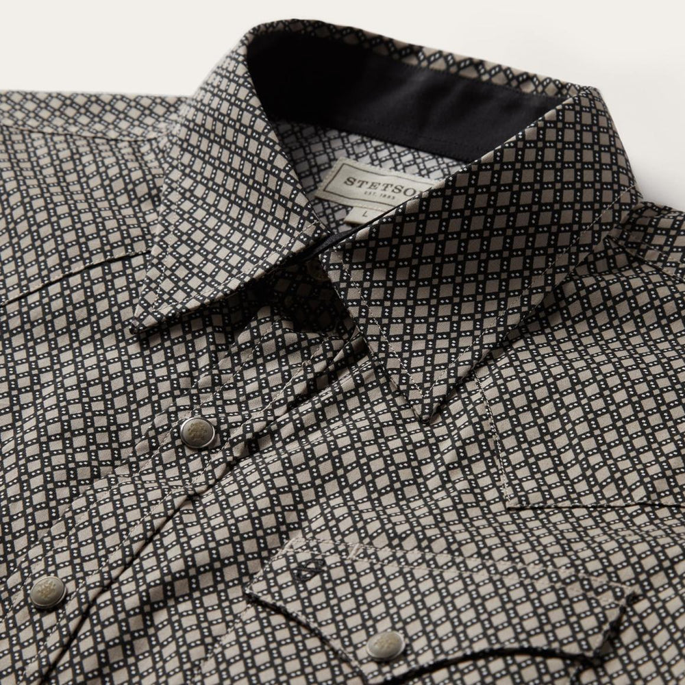 Brown Diamond Print Western Shirt Brown | Men Stetson Modern Cut