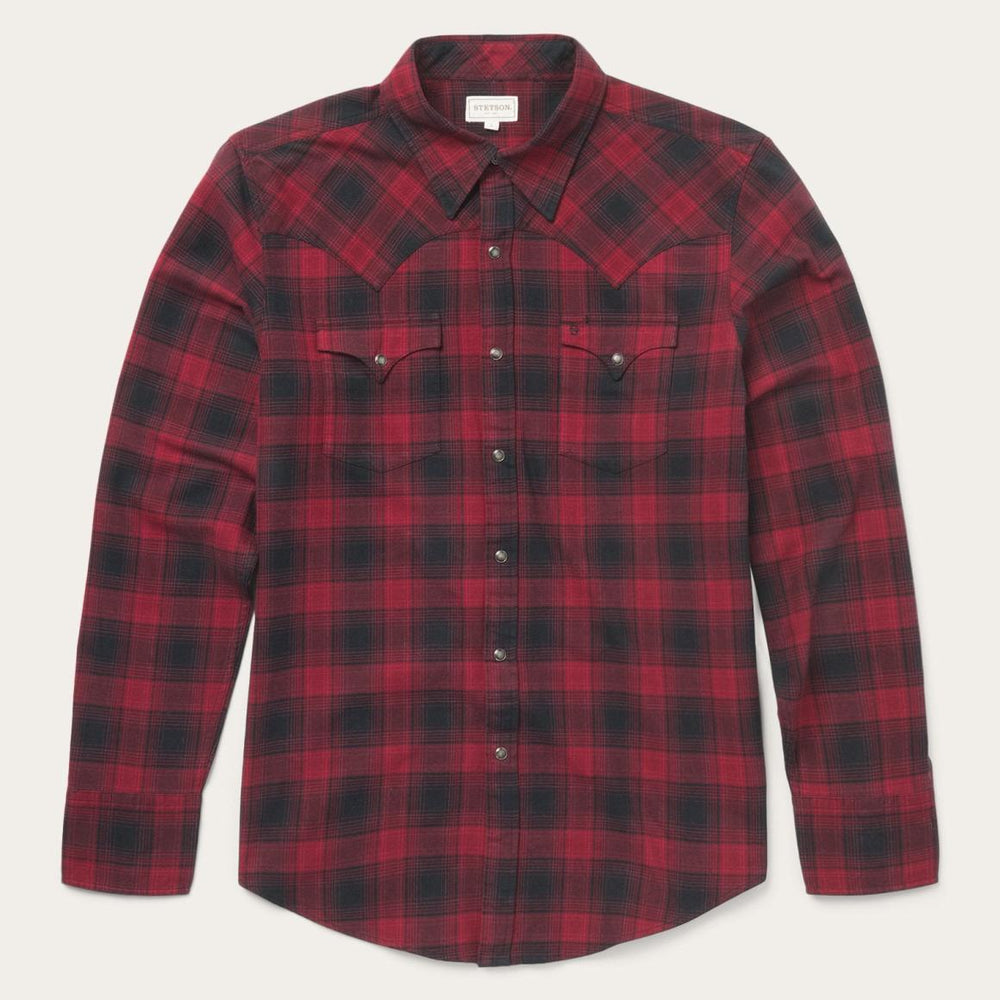 Brushed Twill Plaid Shirt Black | Men Stetson Flannel Shirts