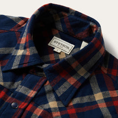 Brushed Twill Plaid Shirt Blue | Men Stetson Classic Cut
