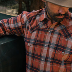 Brushed Twill Plaid Shirt Orange | Men Stetson Flannel Shirts