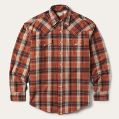 Brushed Twill Plaid Shirt Orange | Men Stetson Western Shirts