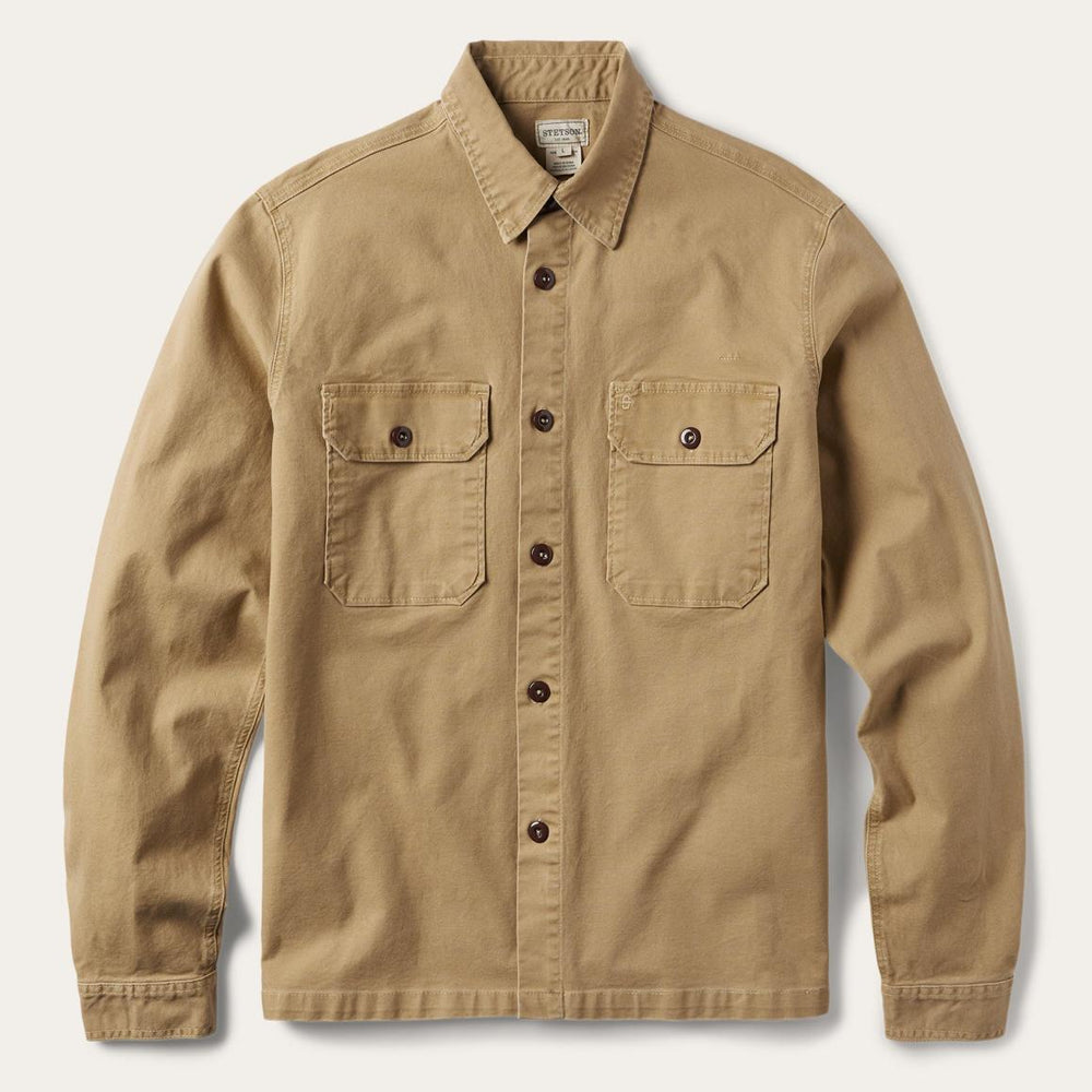 Camel Stretch Canvas Shirt Jacket Brown | Men Stetson Jackets