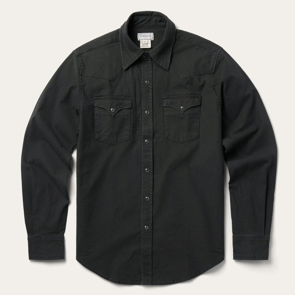 Charcoal Corded Denim Shirt Grey | Men Stetson Denim Shirts
