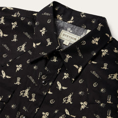 Conversation Print Western Shirt Black | Men Stetson Western Shirts