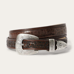 Croco Print Tooled Tapered Belt Brown/cognac | Men Stetson Belts