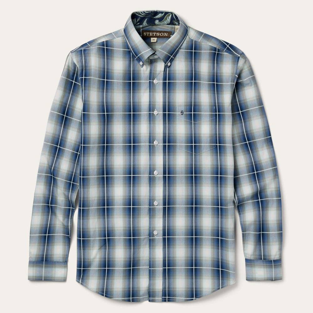 Crystal Plaid Button Down Shirt Blue | Men Stetson Classic Cut