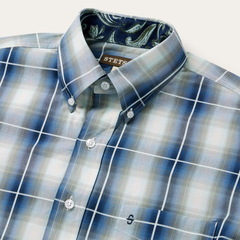 Crystal Plaid Button Down Shirt Blue | Men Stetson Classic Cut