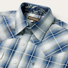 Crystal Plaid Western Shirt Blue | Men Stetson Western Shirts
