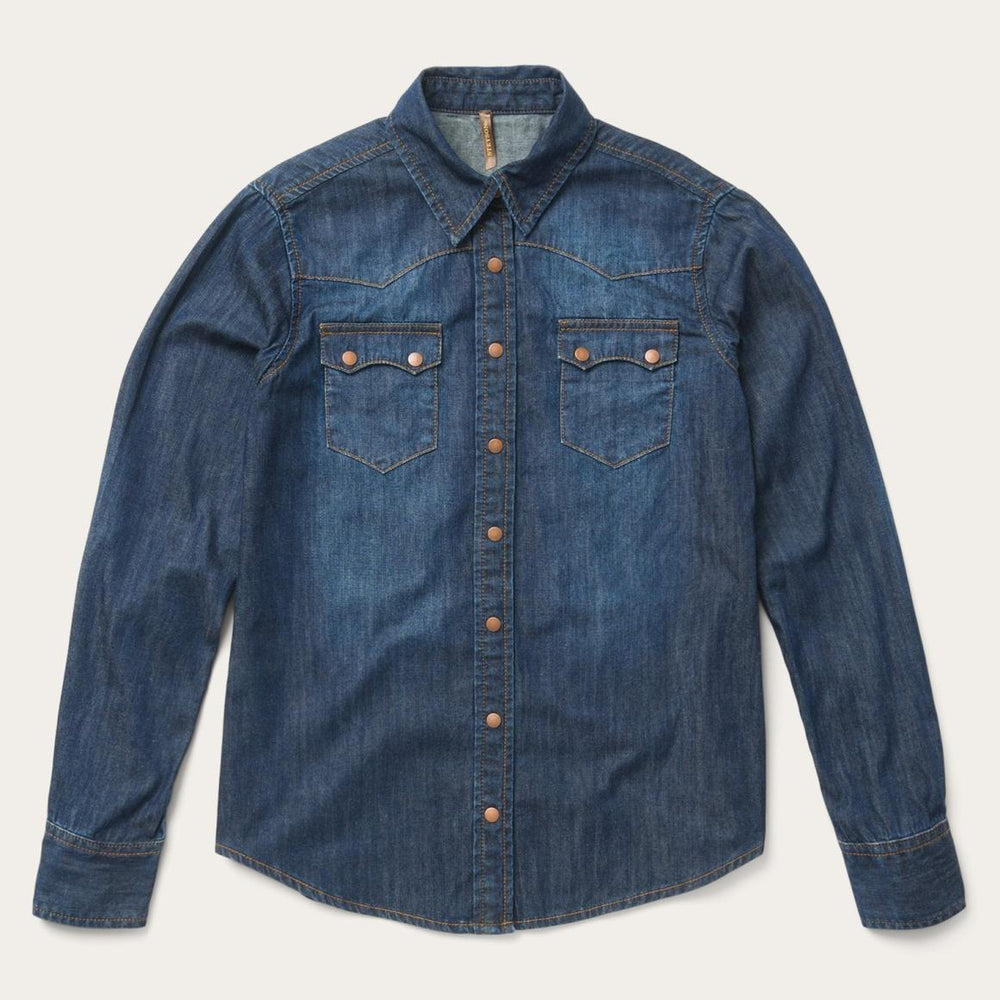 Dark Denim Snap Front Shirt Blue | Women Stetson Denim Shirts
