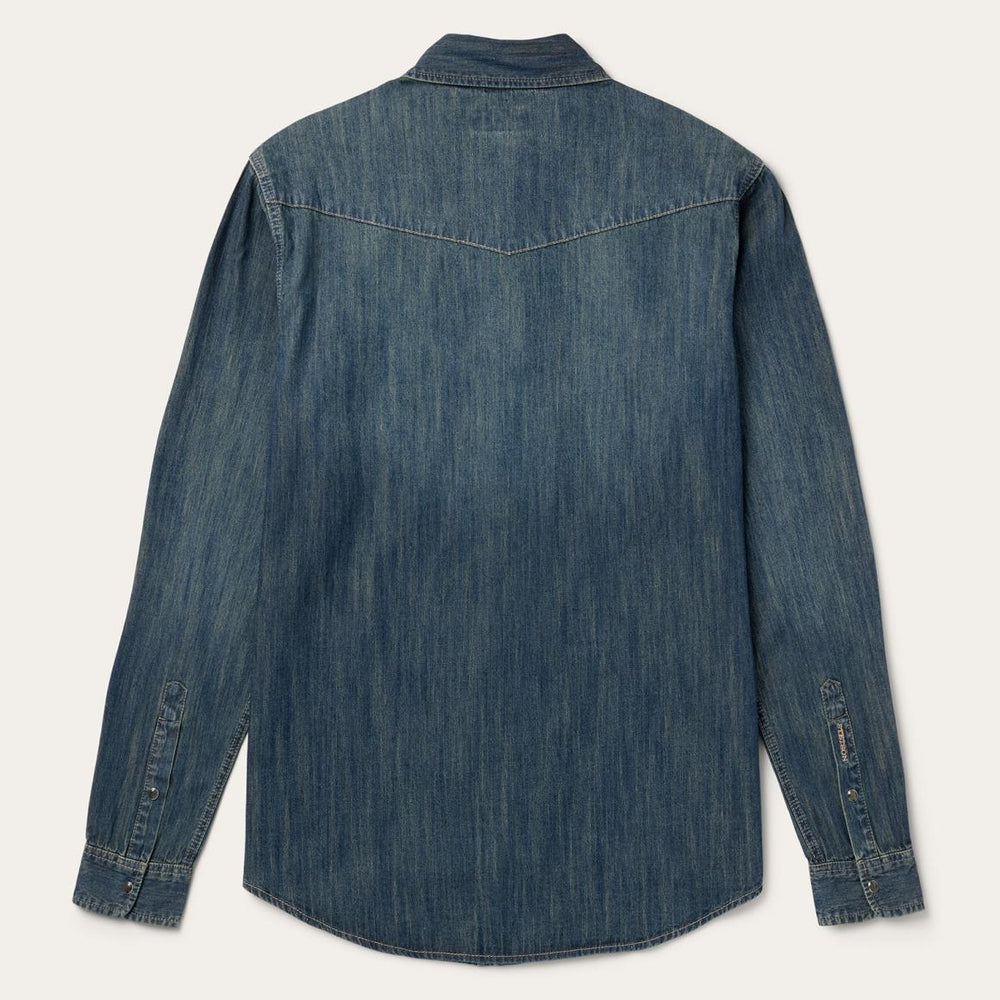 Dark Denim Western Shirt Blue | Men Stetson Denim Shirts