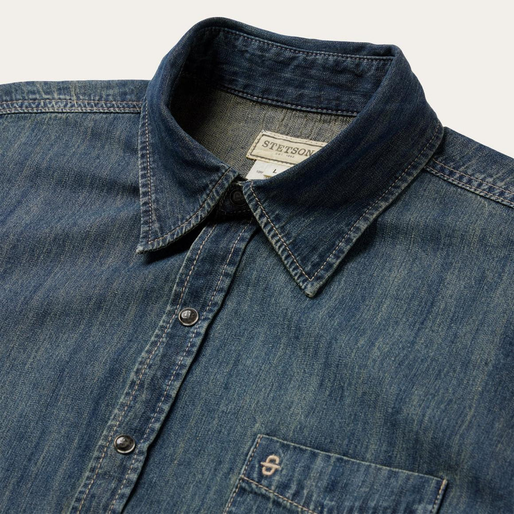 Dark Denim Western Shirt Blue | Men Stetson Western Shirts