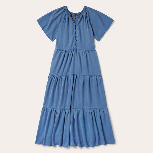 Denim Long Three Tiered Dress Blue | Women Stetson Midi