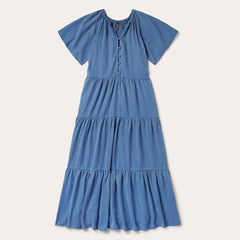 Denim Long Three Tiered Dress Blue | Women Stetson Midi