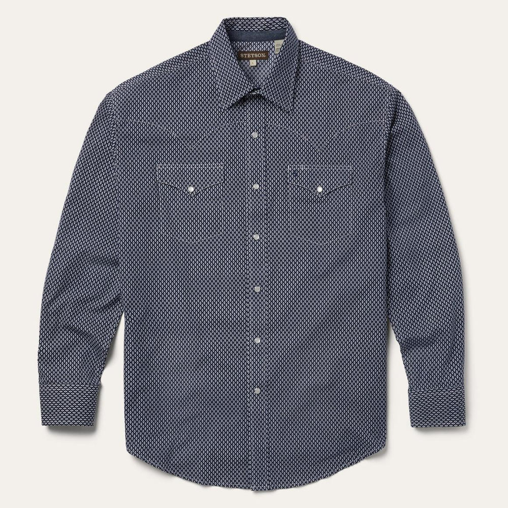 Diamond Geo Western Shirt Blue | Men Stetson Western Shirts