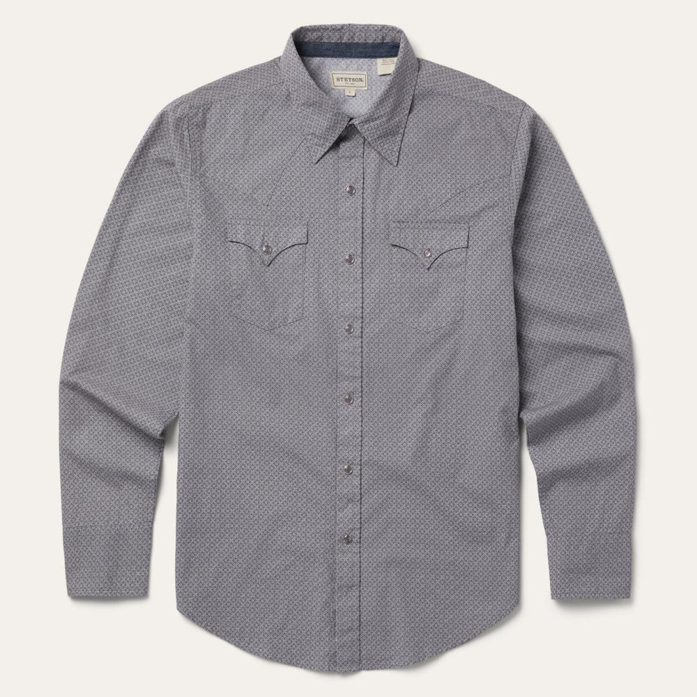Diamond Print Western Shirt Grey | Men Stetson Modern Cut
