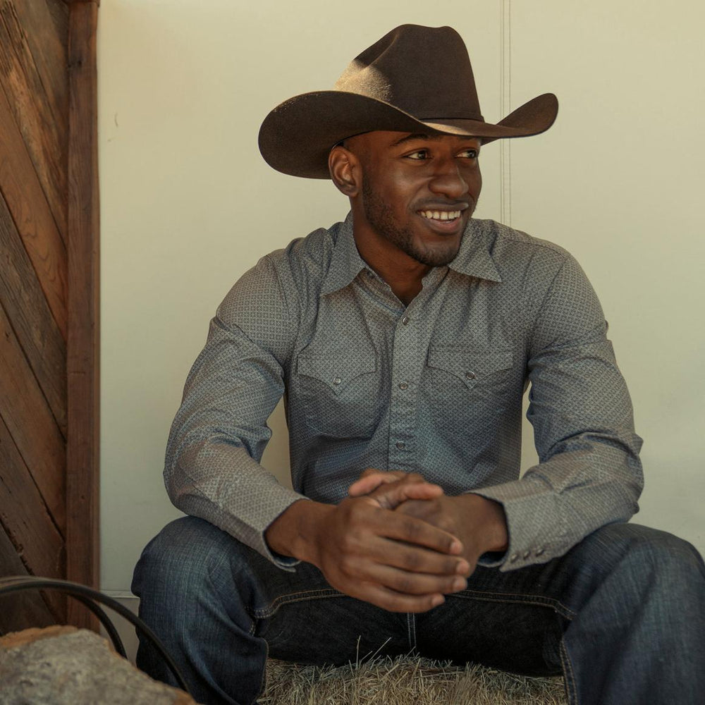 Diamond Print Western Shirt Grey | Men Stetson Modern Cut