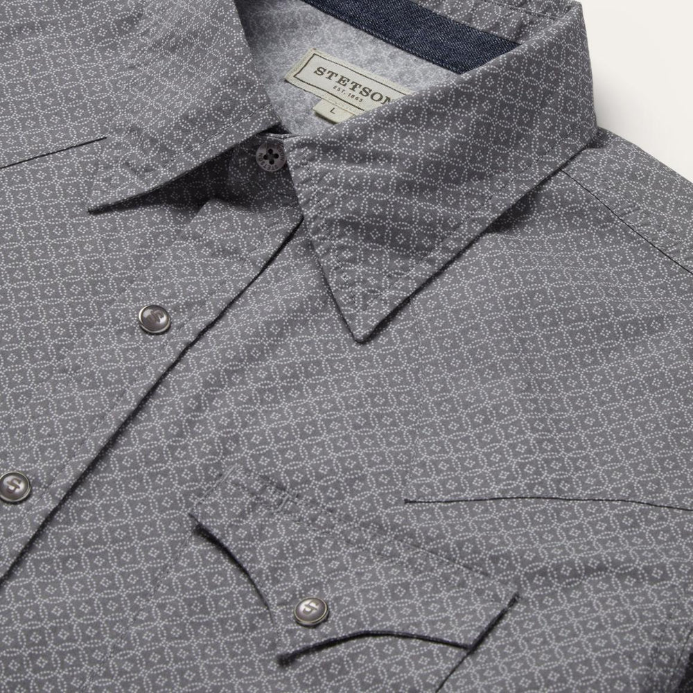 Diamond Print Western Shirt Grey | Men Stetson Western Shirts