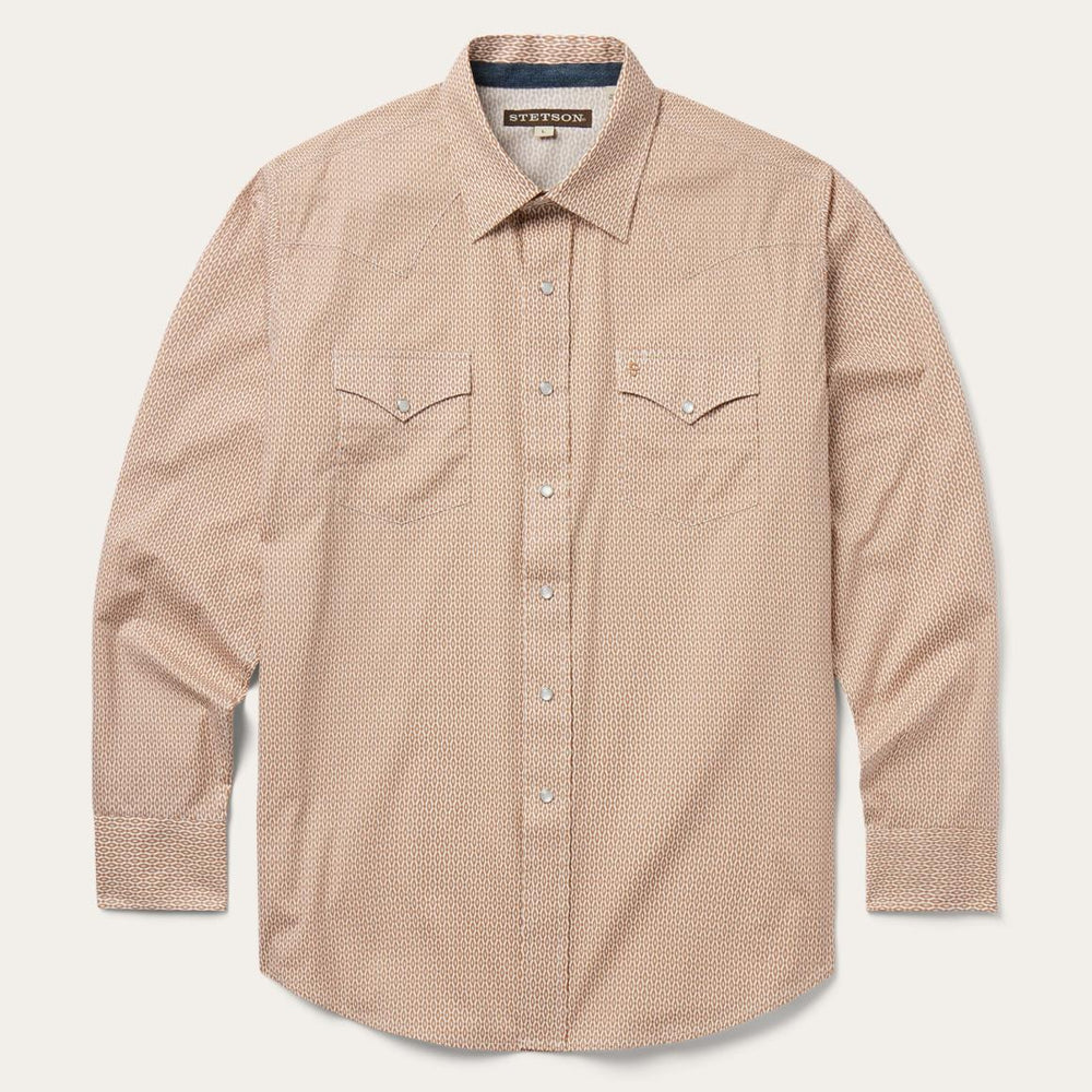 Diamond Print Western Shirt Orange | Men Stetson Western Shirts