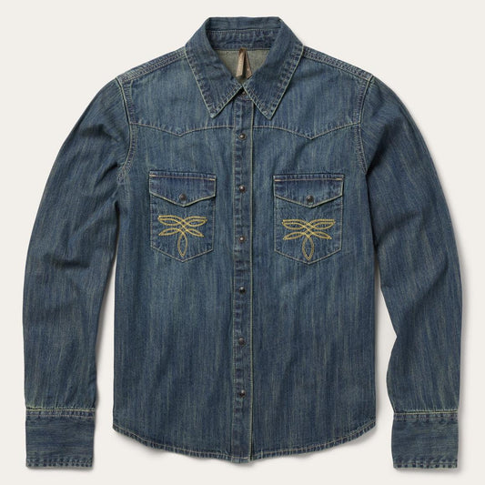 Dirty Denim Boyfriend Fit Shirt Blue | Women Stetson Denim Shirts