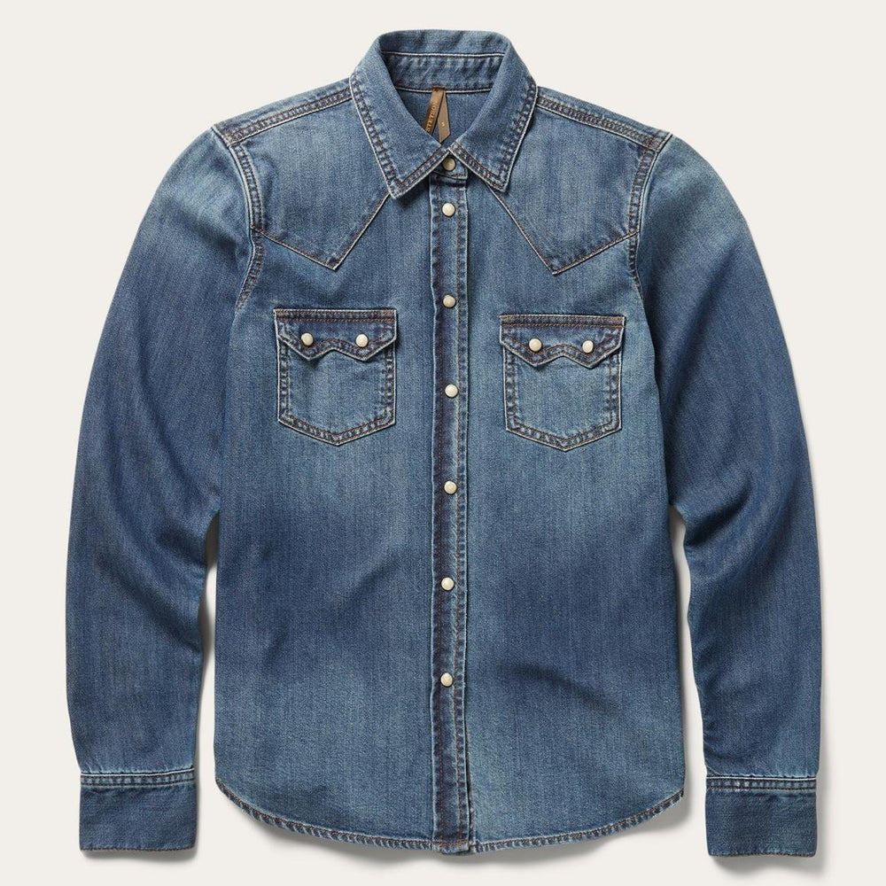 Distressed Denim Shirt Blue | Women Stetson Denim Shirts