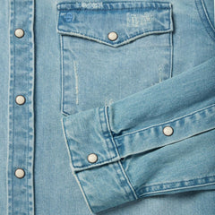 Distressed Denim Western Shirt Blue | Men Stetson Denim Shirts